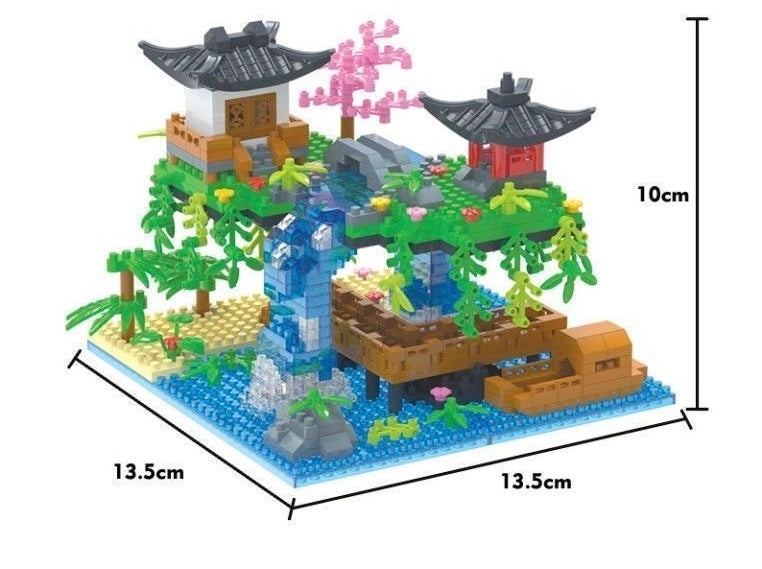 Lego de casa con cascada con luz