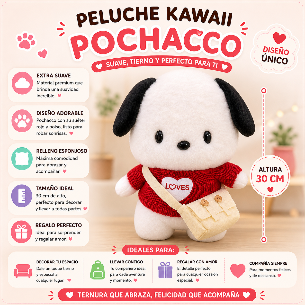 Peluche Pochacco con suéter rojo