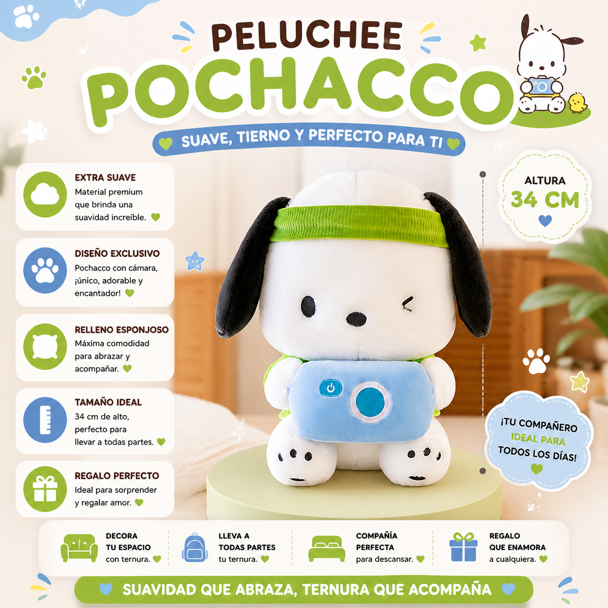 Peluche Pochacco con cámara