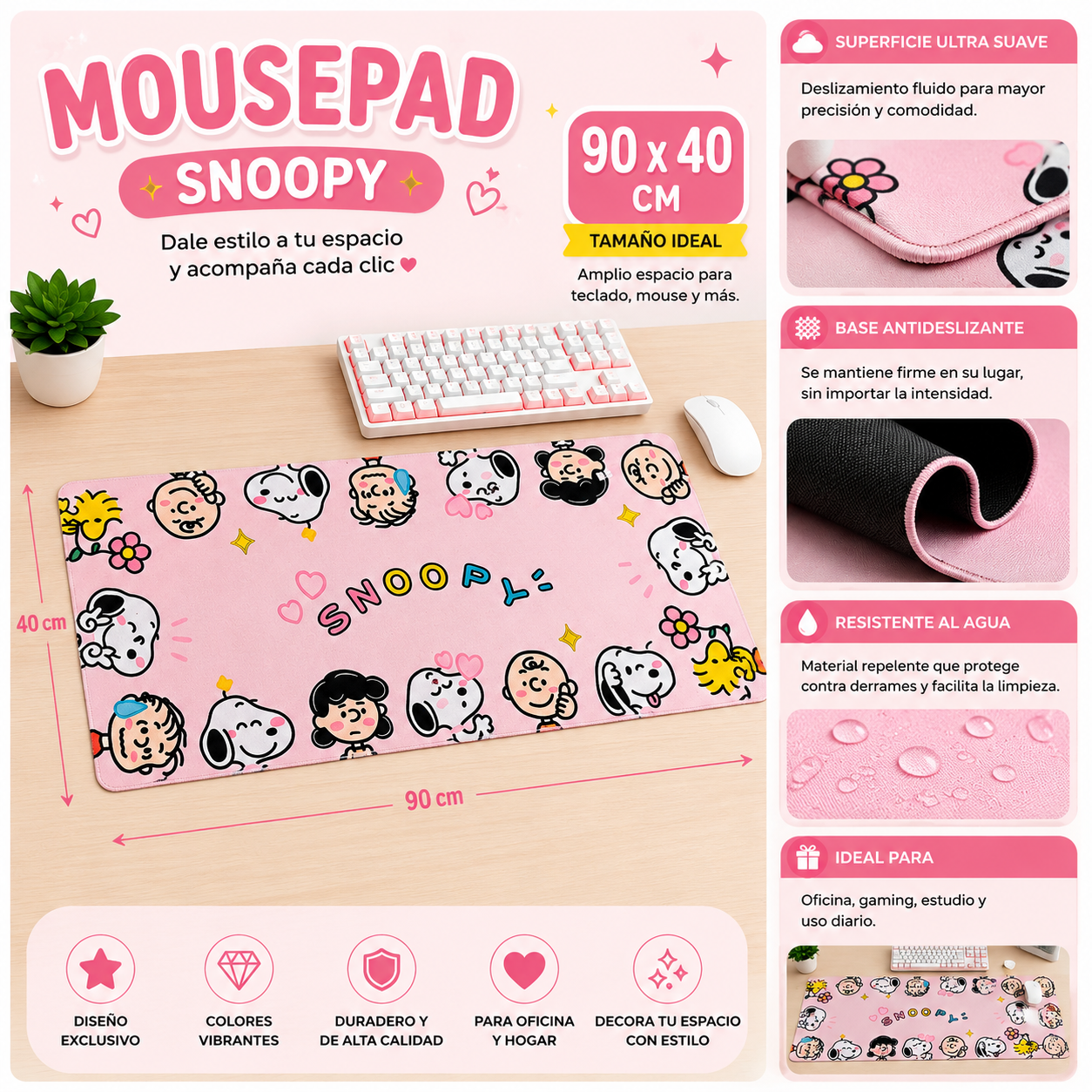 Mousepad XXL Snoopy Rosa