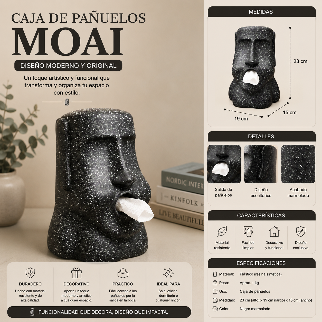 Servilletero de Moai con orejas