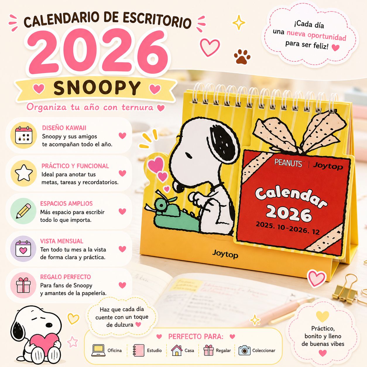 Calendario de mesa Snoopy amarillo