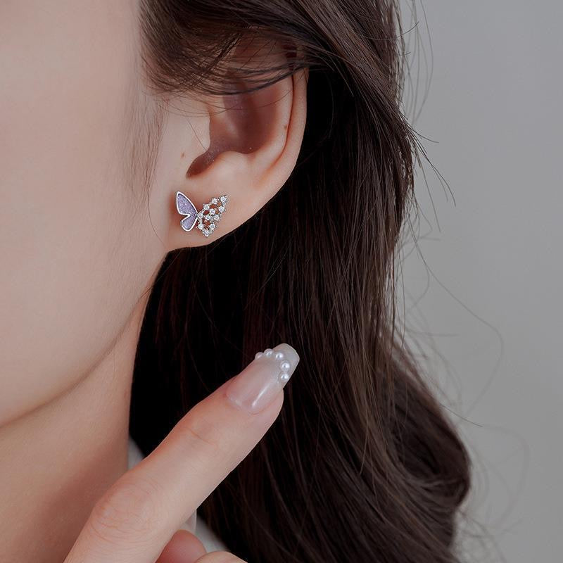 Aretes cute mariposa lila
