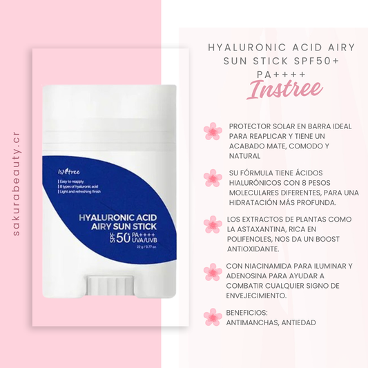 Bloqueador solar Hyaluronic Acid Airy Sun Stick SPF50+ PA++++ - Instree