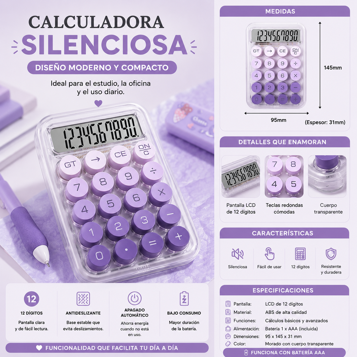 Calculadora pequeña morada