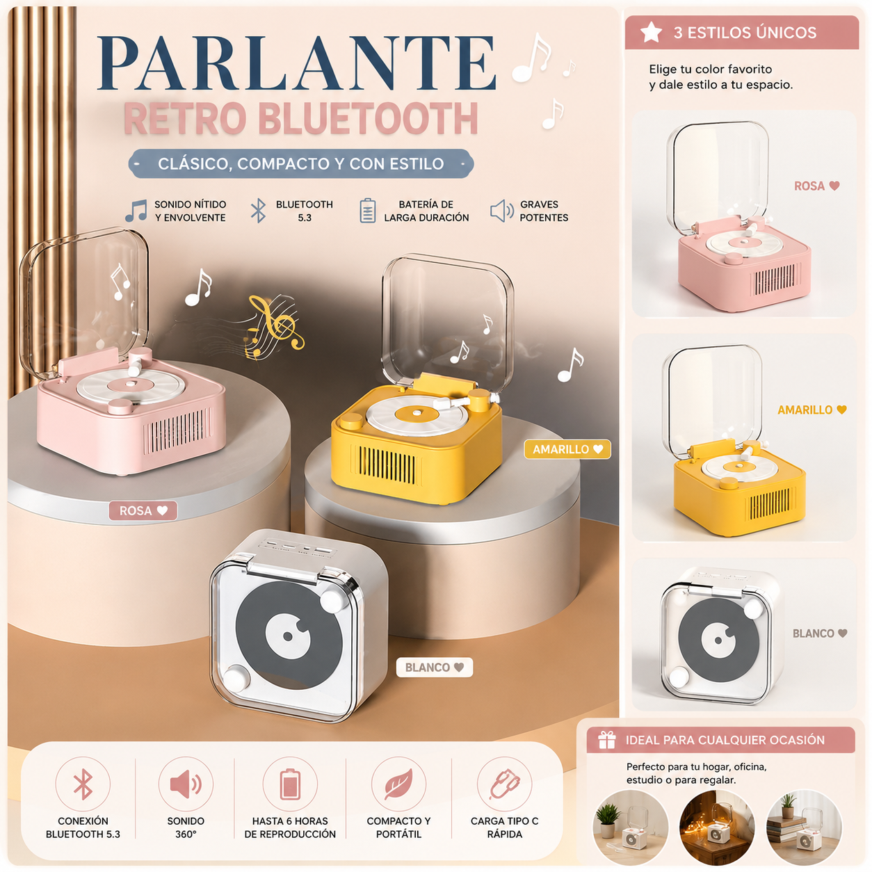 Parlantes en forma de tocadiscos