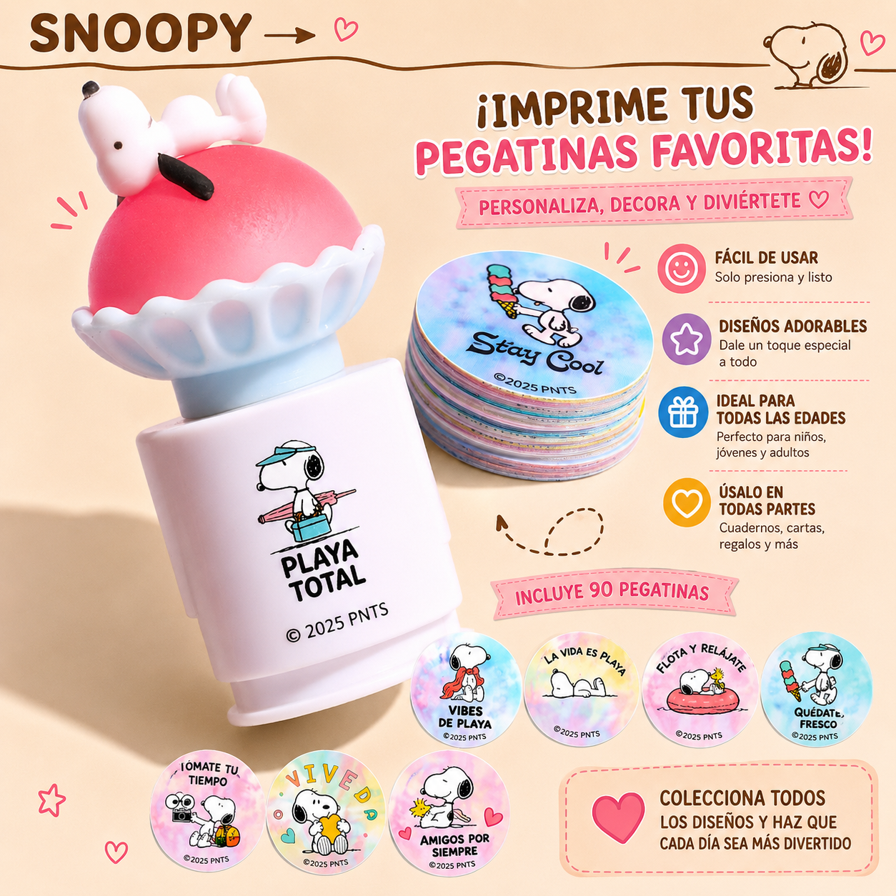 Kit de Stickers estilo sello Snoopy naranja