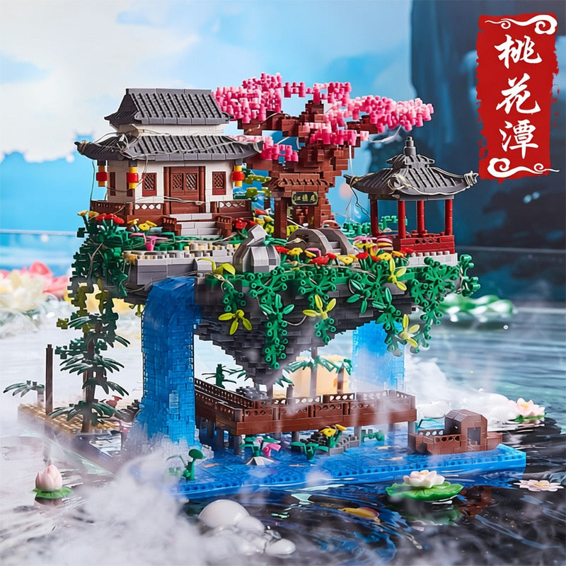 Lego de casa con cascada con luz