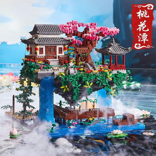 Lego de casa con cascada con luz
