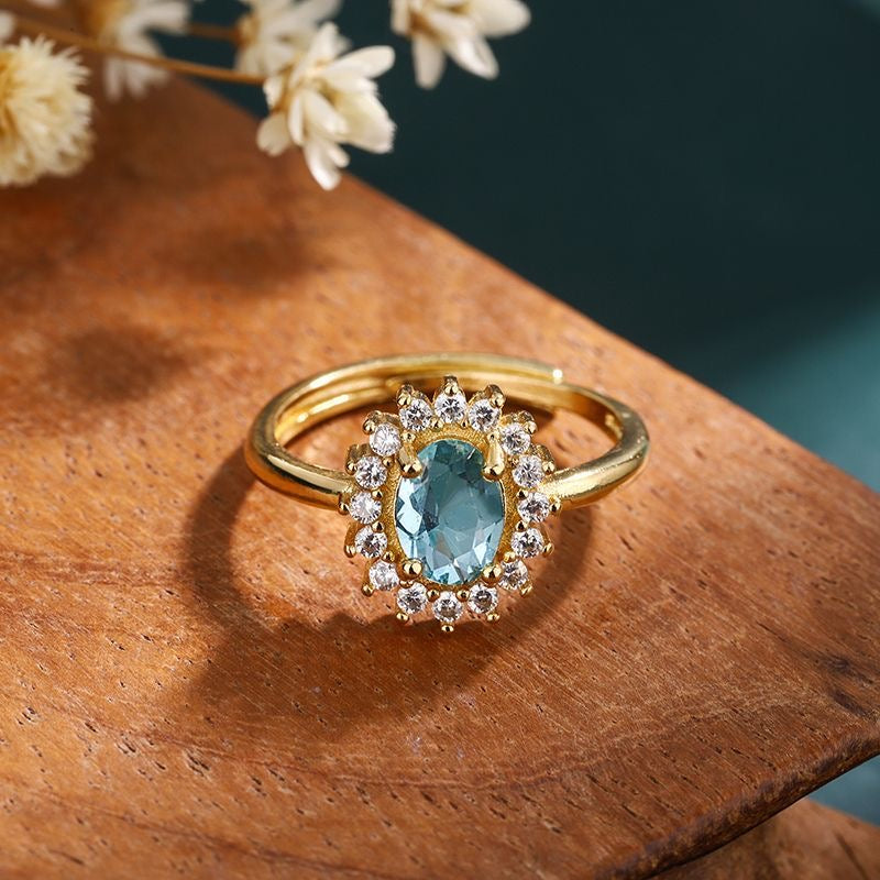 Anillo elegante zirconia celeste