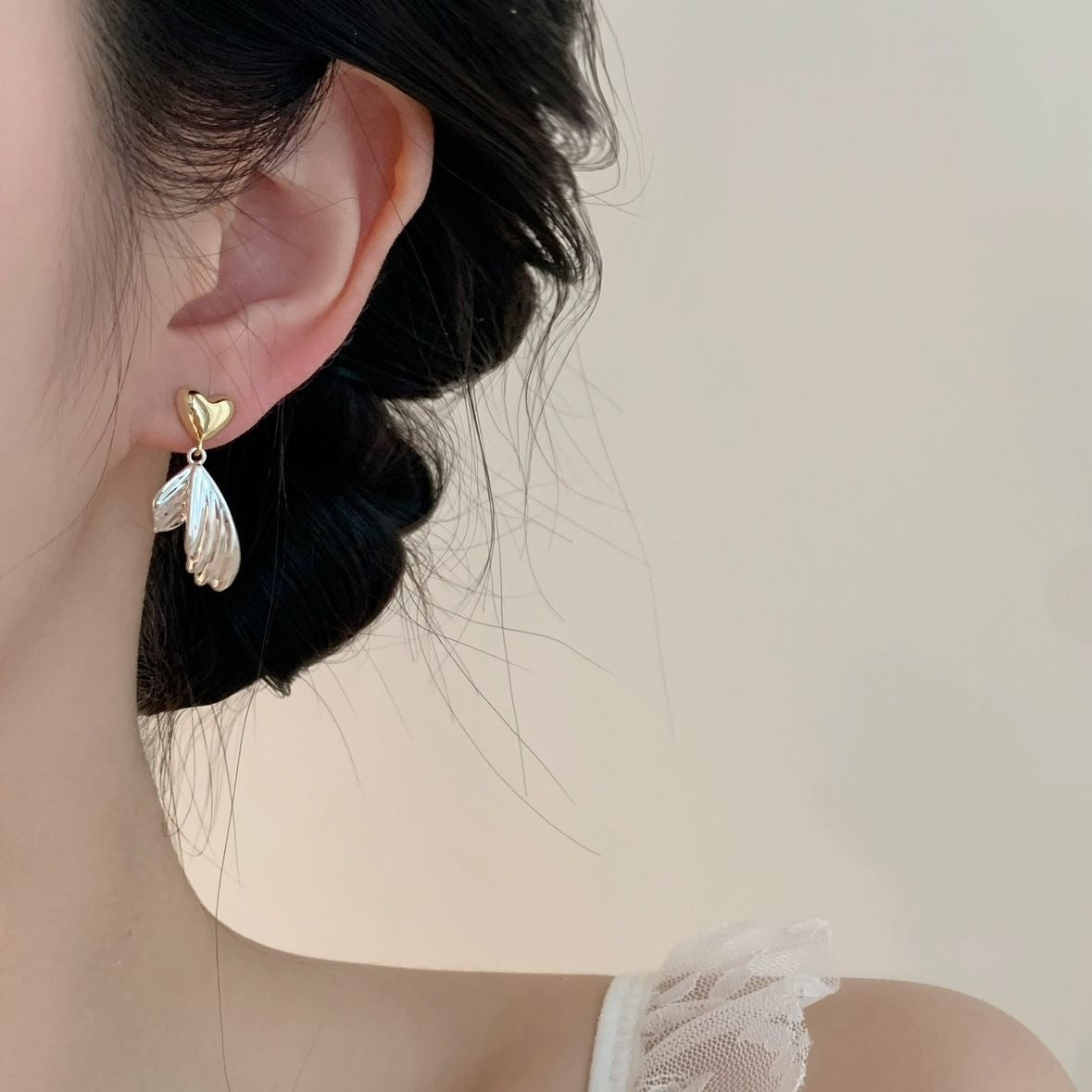 Aretes de alas y corazon