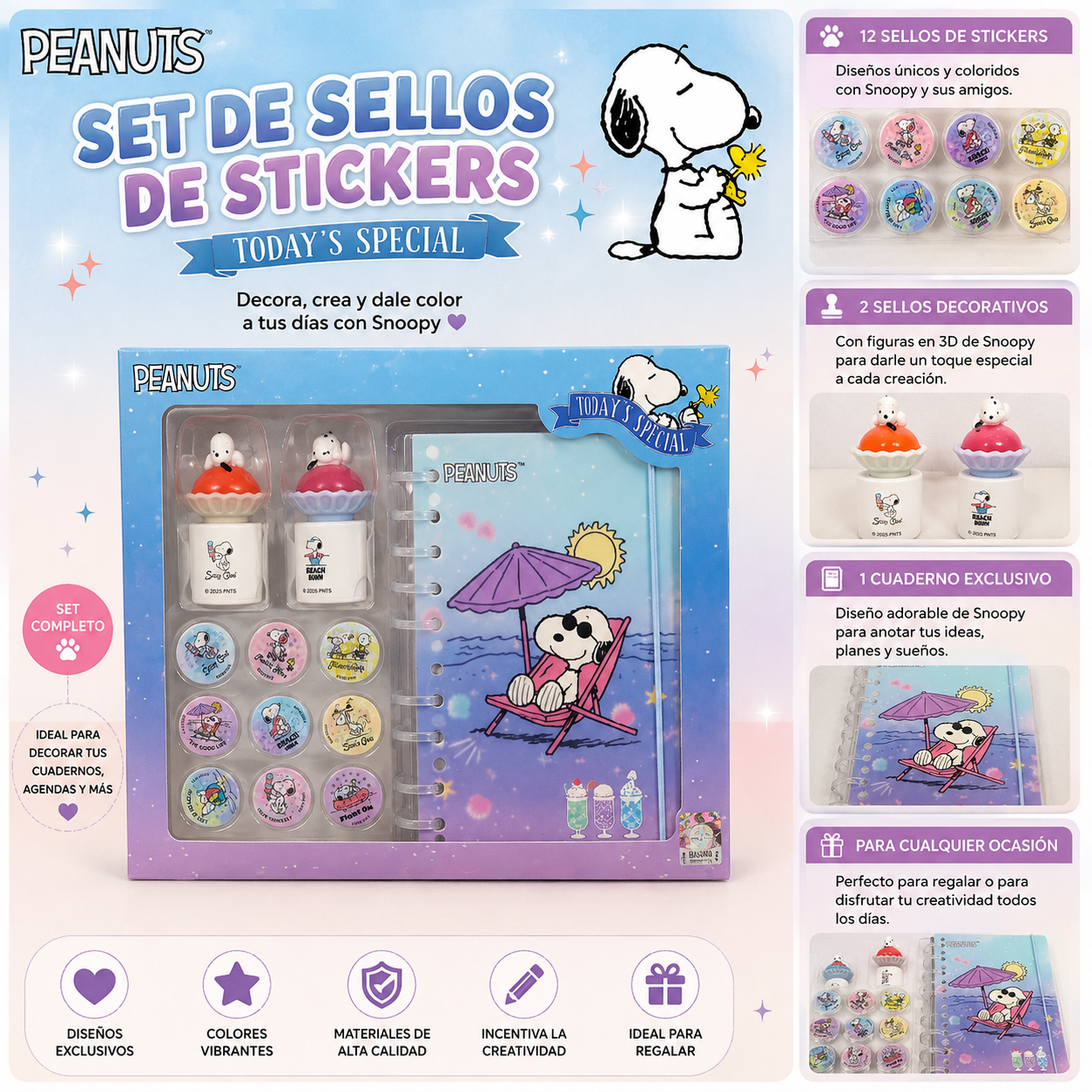 Kit de Stickers estilo sello Snoopy azul