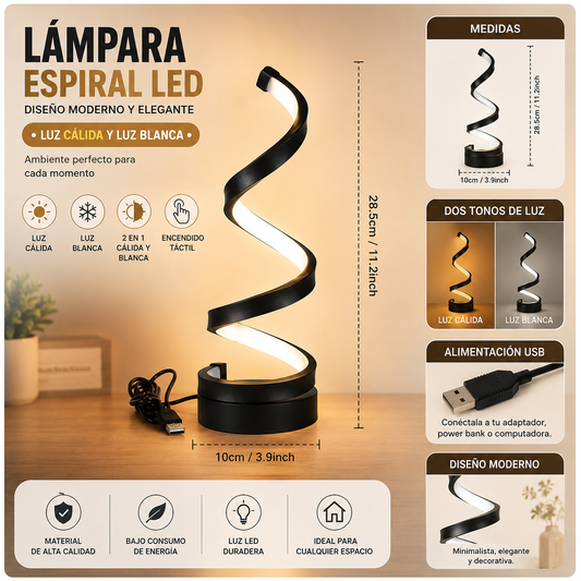 Lámpara led de mesa espiral