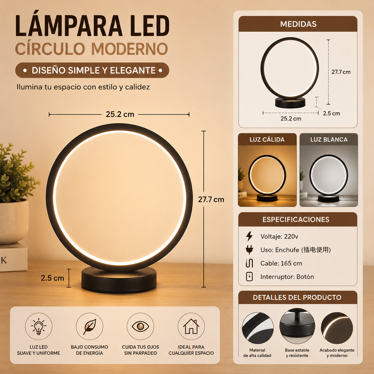 Lámpara led de mesa circular