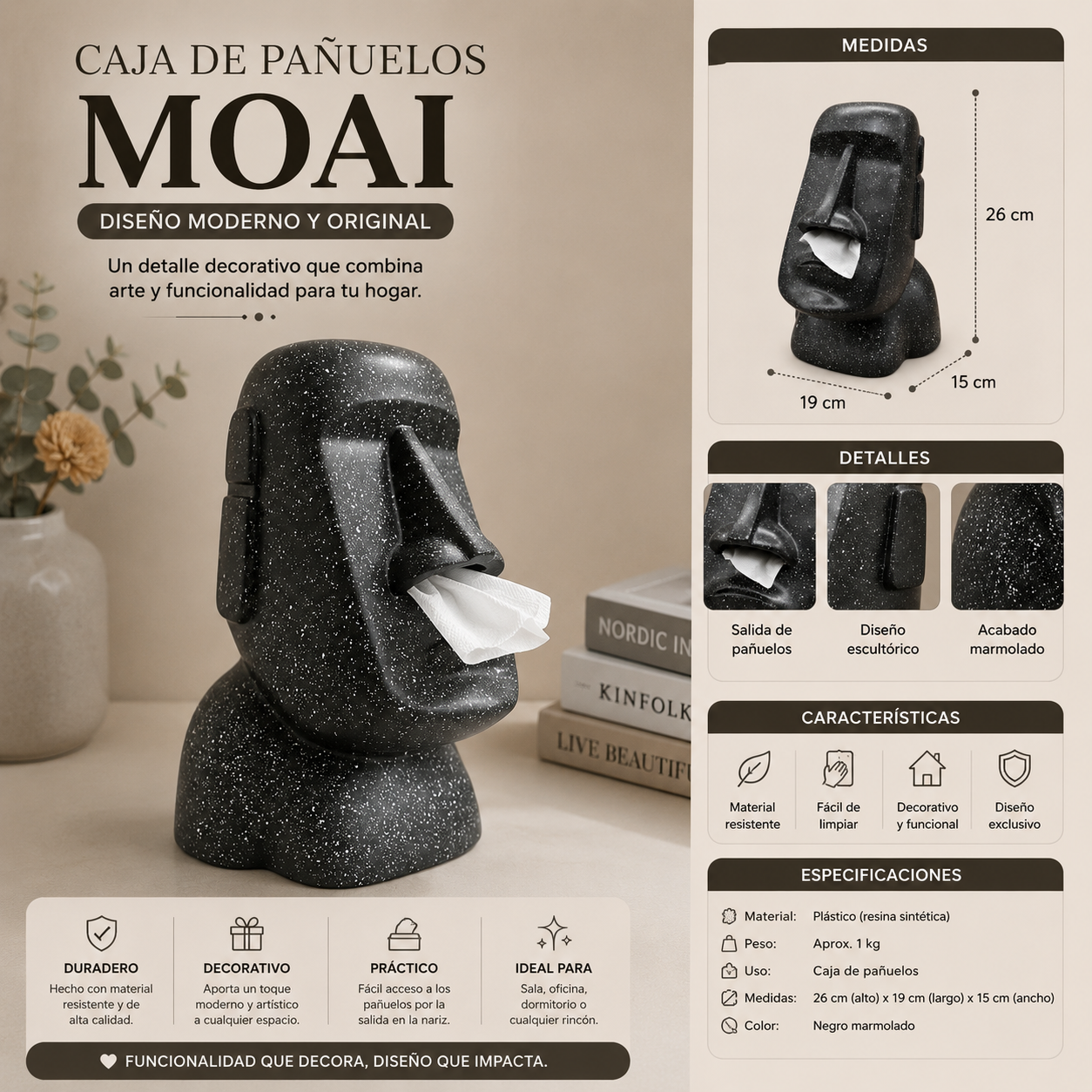 Servilletero de Moai nariz