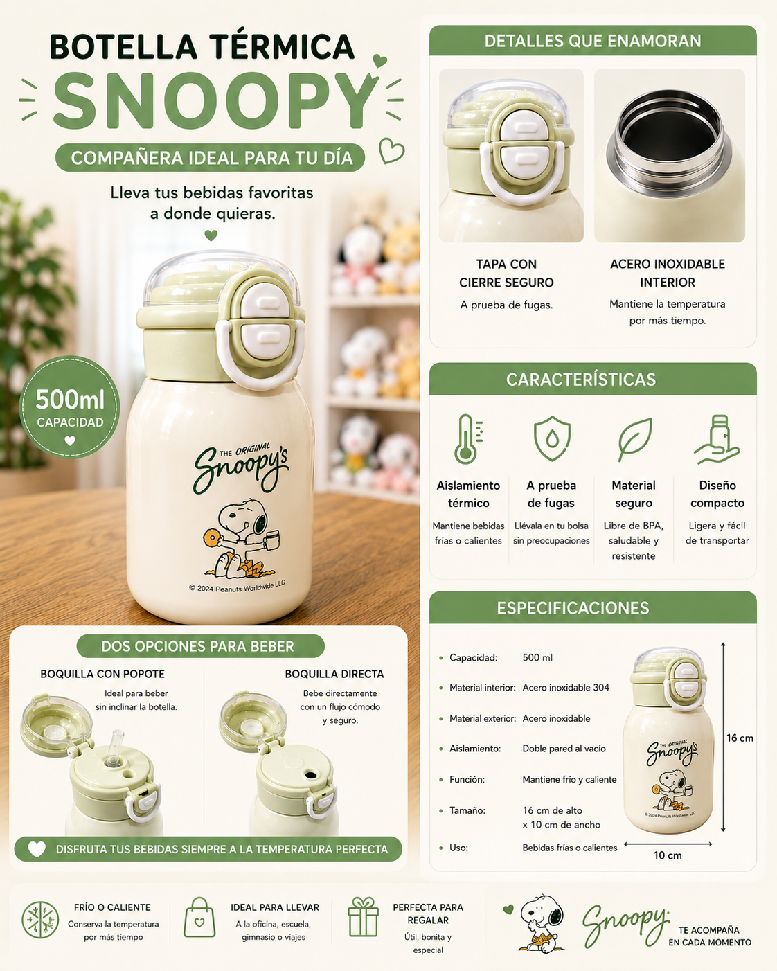Botella verde snoopy