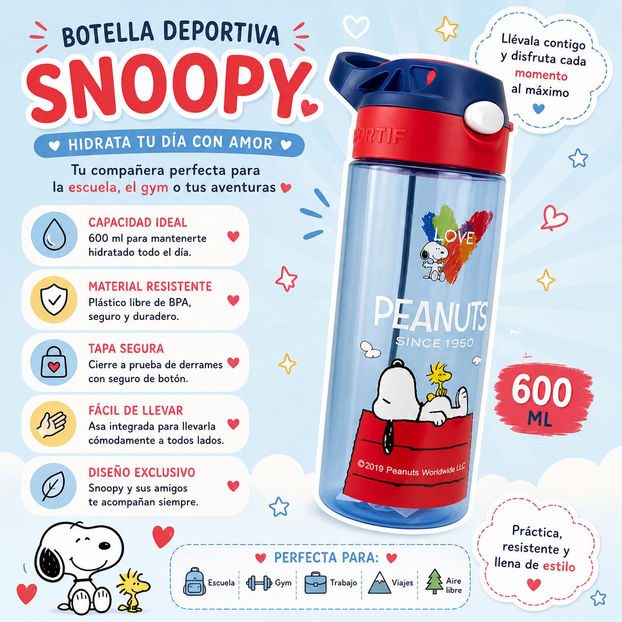 Botella azul Snoopy dormido