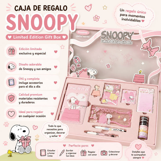 Set de papelería Snoopy Rosa